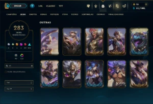 Platina 4 com TODOS os Champs e 283 Skins ( SUP / ADC ) - League of Legends LOL