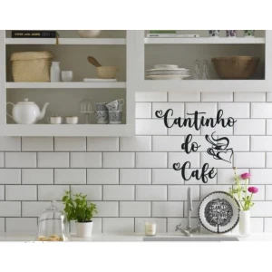 Cantinho do Café Vazado em MDF Preto 30 x 30 cm - Artesanato e Personalizados