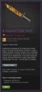 Bayonet Tiger Tooth Nova de Fabrica 0.01 - Counter Strike CS
