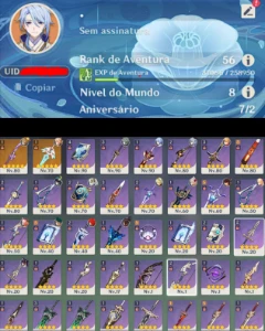 ⭐ [CONTA AR 56 - 10 PERSONAGENS (+ 2 constelações) + 2 ARMAS - Genshin Impact