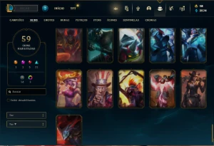 Conta Unranked com 100 Champs e 59 Skins - League of Legends LOL