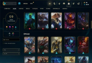 Conta Unranked com 100 Champs e 59 Skins - League of Legends LOL