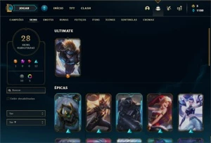 Conta ouro 4 com 52 Champs e 28 Skins + 6 Fragmentos - League of Legends LOL
