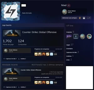 CSGO Prime, 1702 horas , 3 Medalhas CSGO - Counter Strike