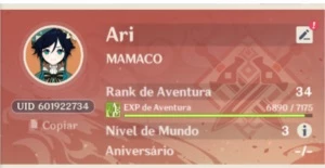 Conta Genshin impact 4 personagens 5 estrelas AR 34