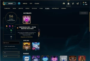 Conta platina 1 ( EX MESTRE ) com 100 PDL, 36 Champs e 16 Sk - League of Legends LOL