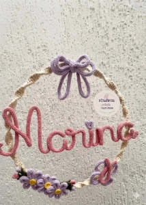 Porta maternidade Laço, flores e borboleta macramê - Artesanato e Personalizados