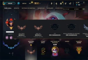 Bronze 1 com TODOS os champs e 232 Skins + 1 Prestigio - League of Legends LOL