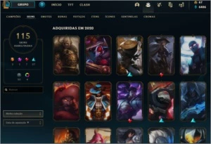 Gold III com 115 skins, contendo 2 ultimates, nível 173... - League of Legends LOL