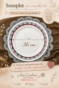 Jogo com 4 Sousplats de Crochê Artesanal Floral - Artesanato e Personalizados