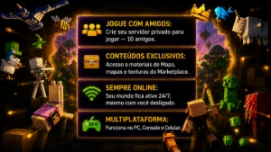 Servidor Realms Plus + MarketPlace Pass de Minecraft Bedrock