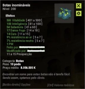 BOTAS INOMINÁVEIS PERFEITA EXO 2% AR (CROCABULIA) - Dofus