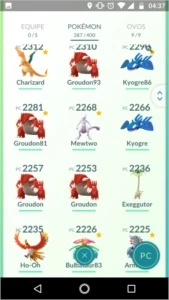 Conta Pokémon Go com vários lendários