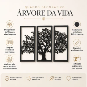 Trio Árvore da Vida em MDF Preto - Artesanato e Personalizados