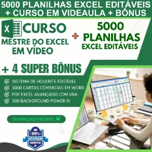 Curso Mestre do Excel + 5 Mil Planilhas Excel Editáveis - Cursos e Treinamentos