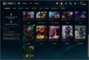 Conta platina 4 com 63% de Win rate, 2 skins e 21 champs - League of Legends LOL