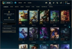 Conta platina 4 com 63% de Win rate, 2 skins e 21 champs - League of Legends LOL