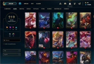 Conta prata 2 com TODOS os champs e 219 Skins + 6 Vitoriosas - League of Legends LOL