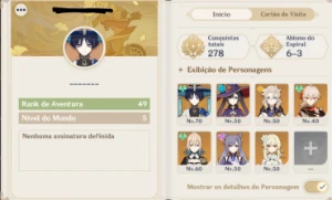 Conta Genshin AR - 49 | 3 Limitados e 3 Mochileiros - Genshin Impact