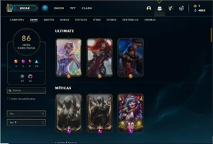 Conta prata 3 com 128 Champs e 86 Skins + 2 Prestigios - League of Legends LOL