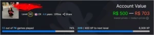Conta Steam 700 reais em jogos + 230 em inventário de CS:GO