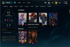 Conta unranked com 90 Champs e 93 Skins + 400 RP - League of Legends LOL