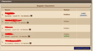 Paladin -  431 - Druid - 182 - Sorcerer - 133 - Tibia