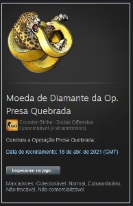 Conta com Moeda de Diamante Op. Presa Quebrada - Steam