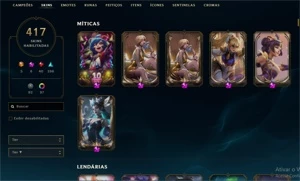 Conta de LOL com 417 skins, precinho - League of Legends
