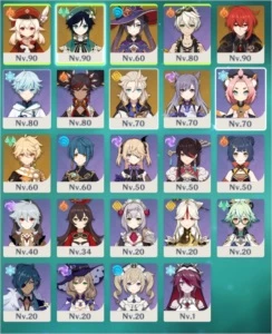 diluc ,klee c1, mona, keqing, venti e albedo 3 armas t5 - Genshin Impact