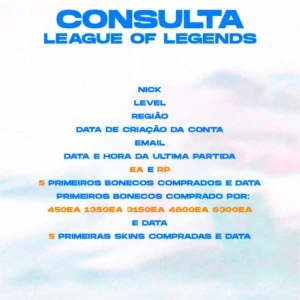 CONSULTA INFOS CONTA DE LEAGUE OF LEGENDS LOL