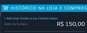 Conta steam com 150 de saldo
