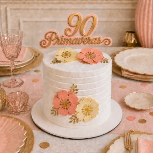 Topo de Bolo Primaveras com Flores - Idades - Artesanato e Personalizados