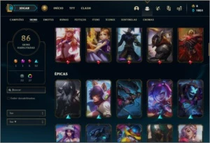 Conta platina 4 com 68 champs e 86 skins - League of Legends LOL
