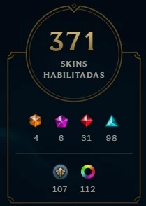 PLAT IV, 371 SKINS, 6 MÍTICAS, 4 ULTIMATE , 30 LENDÁRIAS E + - League of Legends LOL