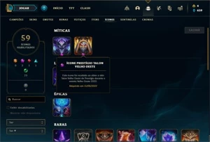 Conta Unranked com 20 Champs e 17 Skins ( 2 Prestigios ) - League of Legends LOL
