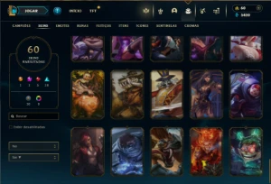 Unranked com 100 Champs e 60 Skins ( JG / SUP / ADC ) + RP - League of Legends LOL