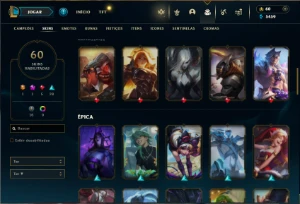 Unranked com 100 Champs e 60 Skins ( JG / SUP / ADC ) + RP - League of Legends LOL