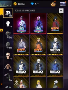 Conta Free Fire (3 angelicais) Bluelock ,Naruto,Kimetsu 