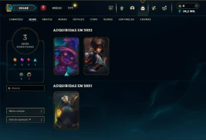 Mestre com 35 Champs e 3 Skins + 12 Fragmentos - League of Legends LOL