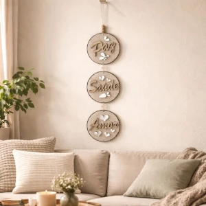 Pingente Decorativo Paz, Saúde e Amor em Juta - Artesanato e Personalizados