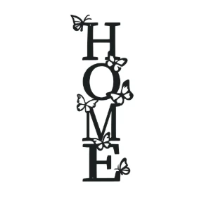 Letreiro HOME com Borboletas em MDF Preto 40 x 15 cm - Artesanato e Personalizados