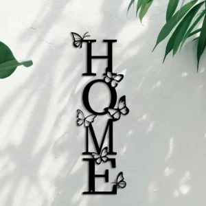 Letreiro HOME com Borboletas em MDF Preto 40 x 15 cm - Artesanato e Personalizados