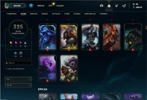 Conta ouro 2 com TODOS os champs e 325 Skins + 6 Vitoriosas - League of Legends LOL