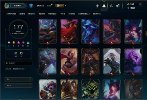 Unranked com 105 Champs e 177 Skins ( MID / ADC / TOP ) - League of Legends LOL