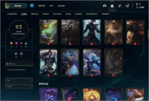 Conta prata 3 com 100 champs e 93 skins (400k de Yasuo) - League of Legends LOL