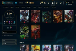 Prata 2 com TODOS os champs e 339 Skins ( Nivel 496 ) - League of Legends LOL