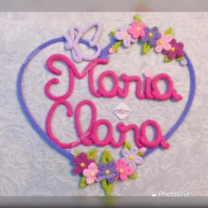 Porta maternidade guirlanda de Coração Flores e Borboleta - Artesanato e Personalizados