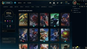 Conta de lol, ouro 3, level 459, todos os champs e 226 skins - League of Legends