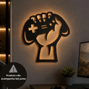 Quadro Gamer Controle em MDF Preto 45 x 40 cm